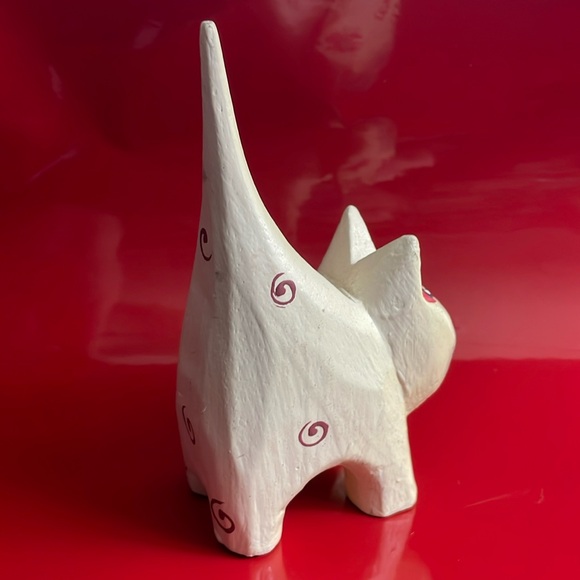 Tall Tail Kitty Cat Carved Wood Painted Folk Art Ring Holder Figurine‎ 5.2” - Picture 6 of 9